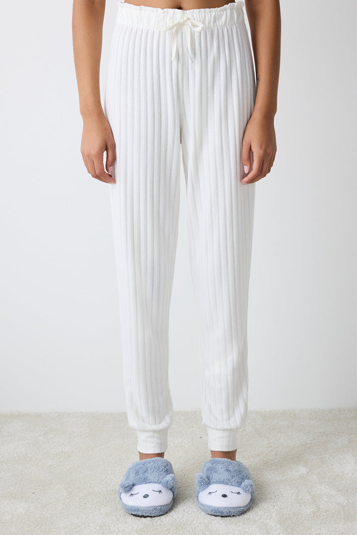 Warm Hearts Rib Off White Trousers