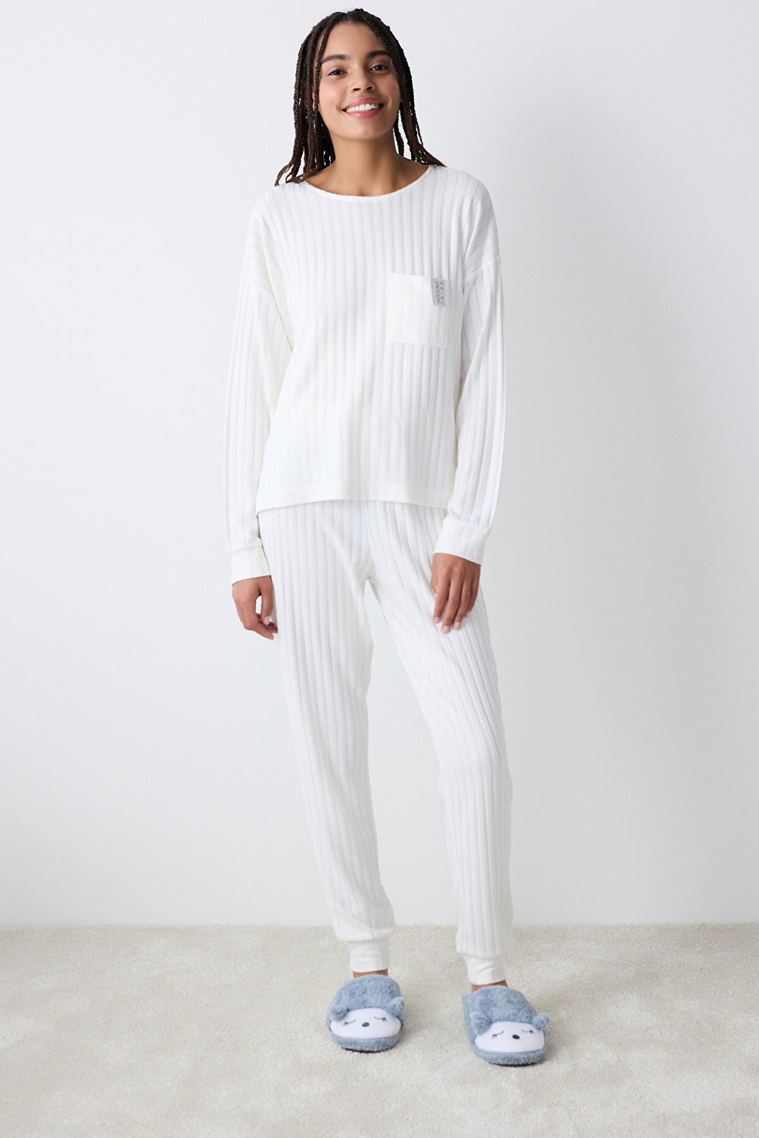 Warm Hearts Rib Off White Trousers