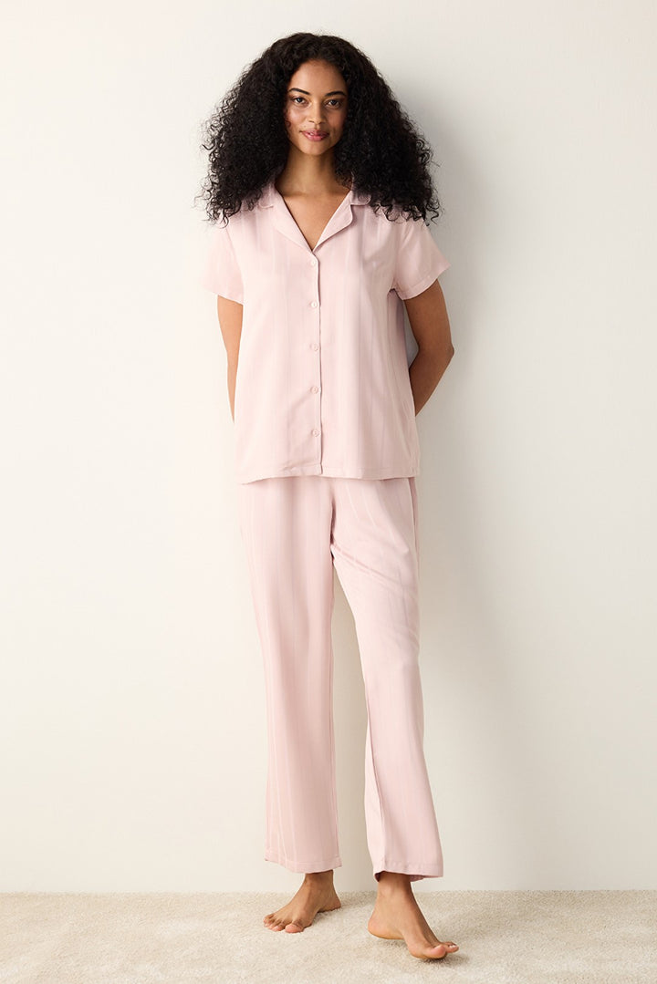 Margot Satin Pink Shirt Pants Pajama Set