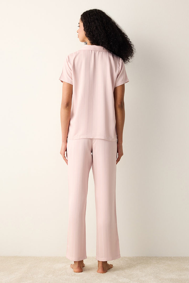 Margot Satin Pink Shirt Pants Pajama Set