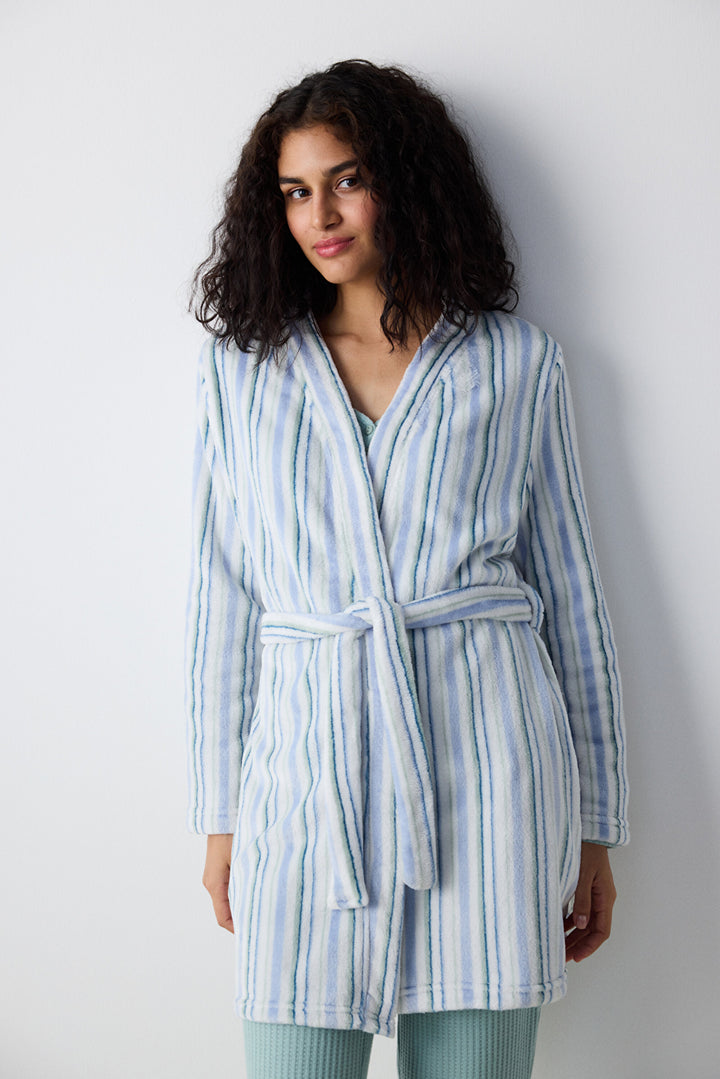 Cozy Striped Light Grey Dressing Gown