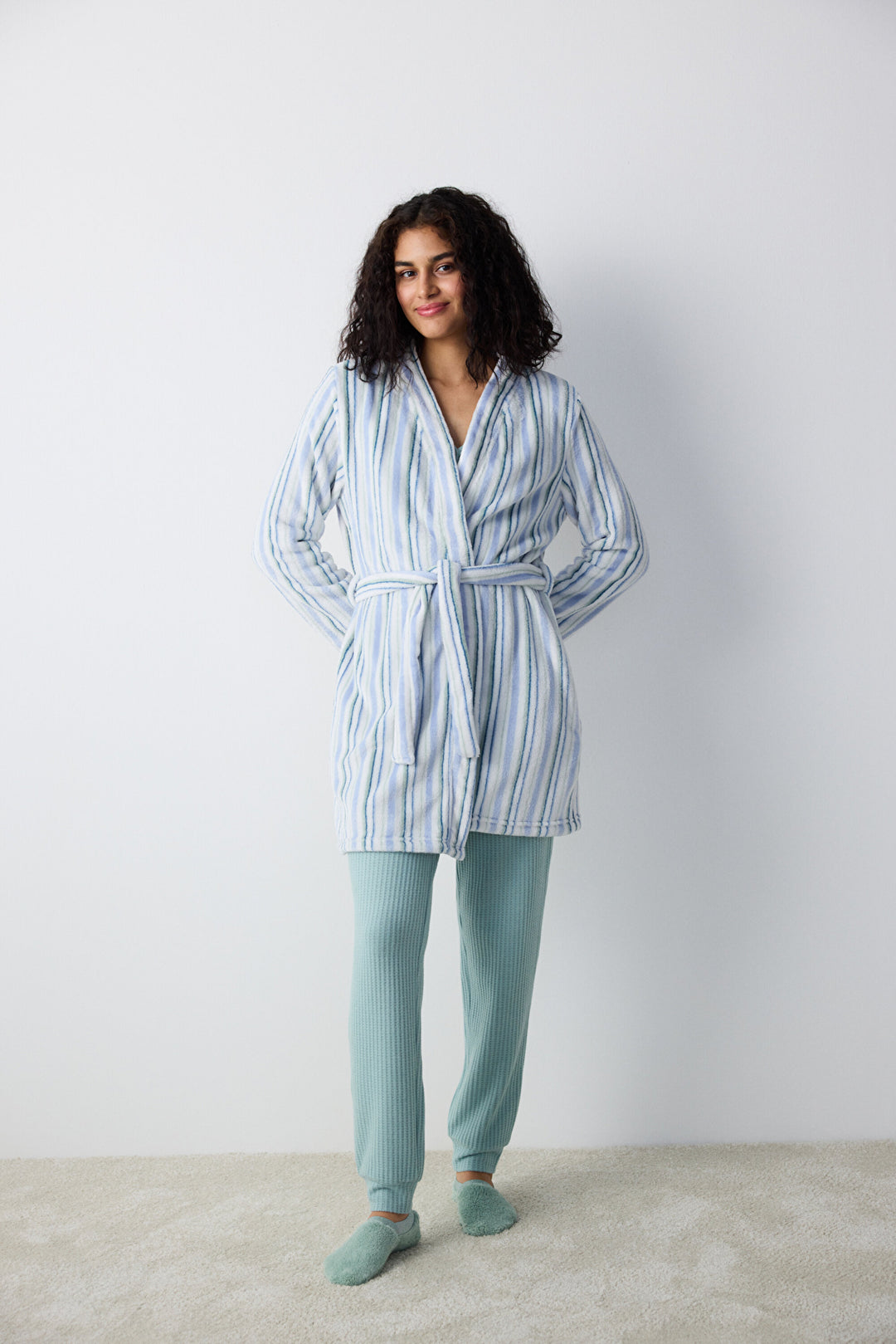 Cozy Striped Light Grey Dressing Gown