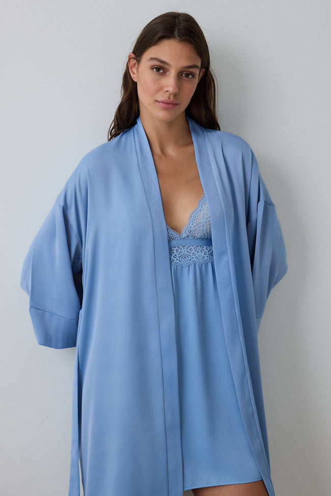 Blue Luna Belted Satin Dressing Gown Hover Image