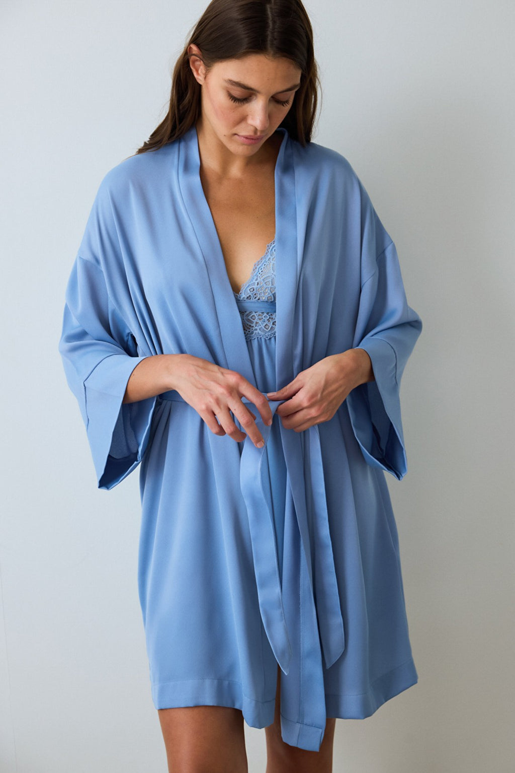 Blue Luna Belted Satin Dressing Gown