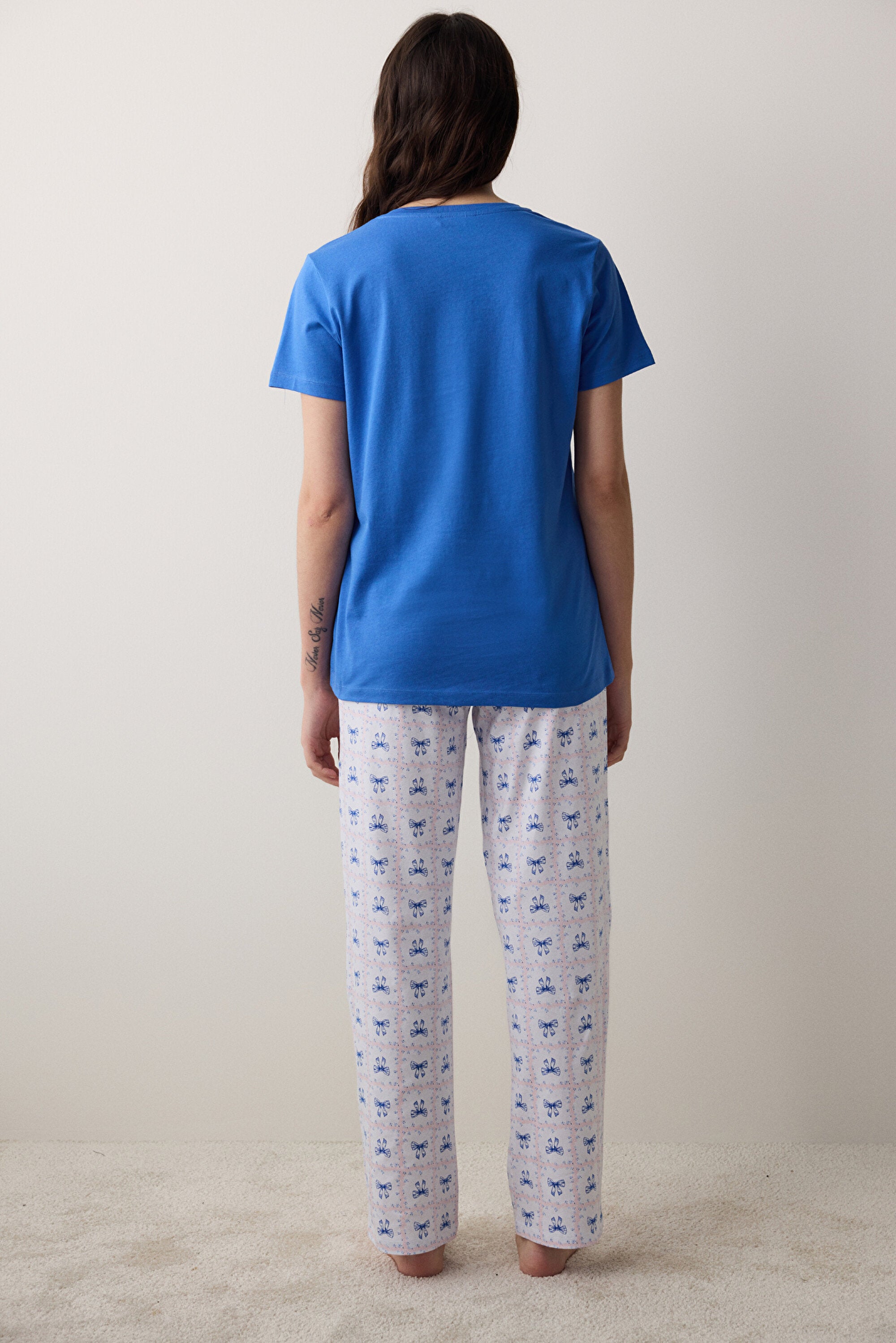 Fancy Bows Pants Blue Pajama Set