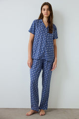 Indigo Hailee Floral Patterned Shirt Collar Short Sleeve Pajama Set