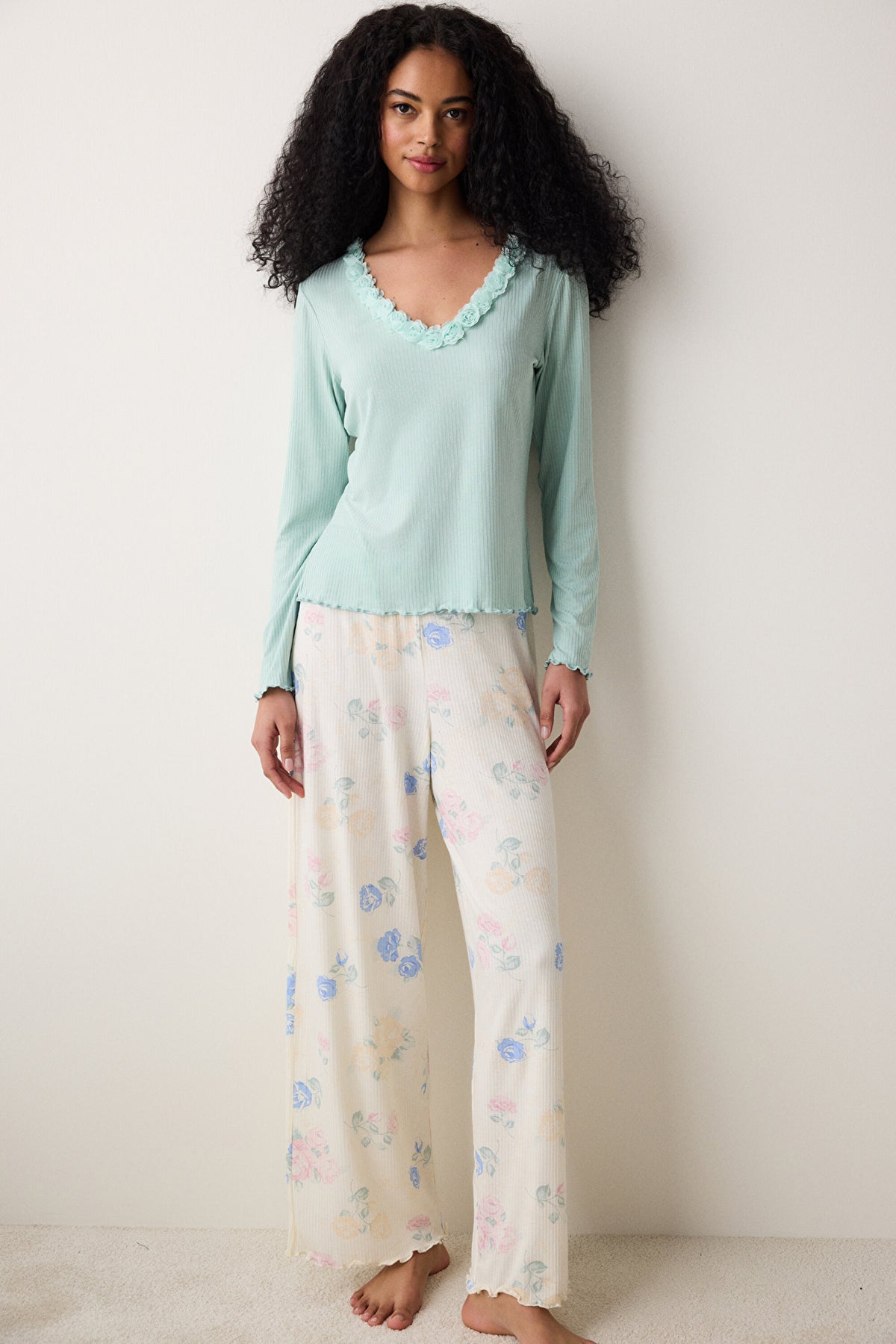 Marina Solid T-Shirt Light Green Pajama Top