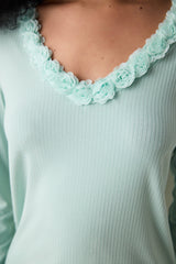 Marina Solid T-Shirt Light Green Pajama Top