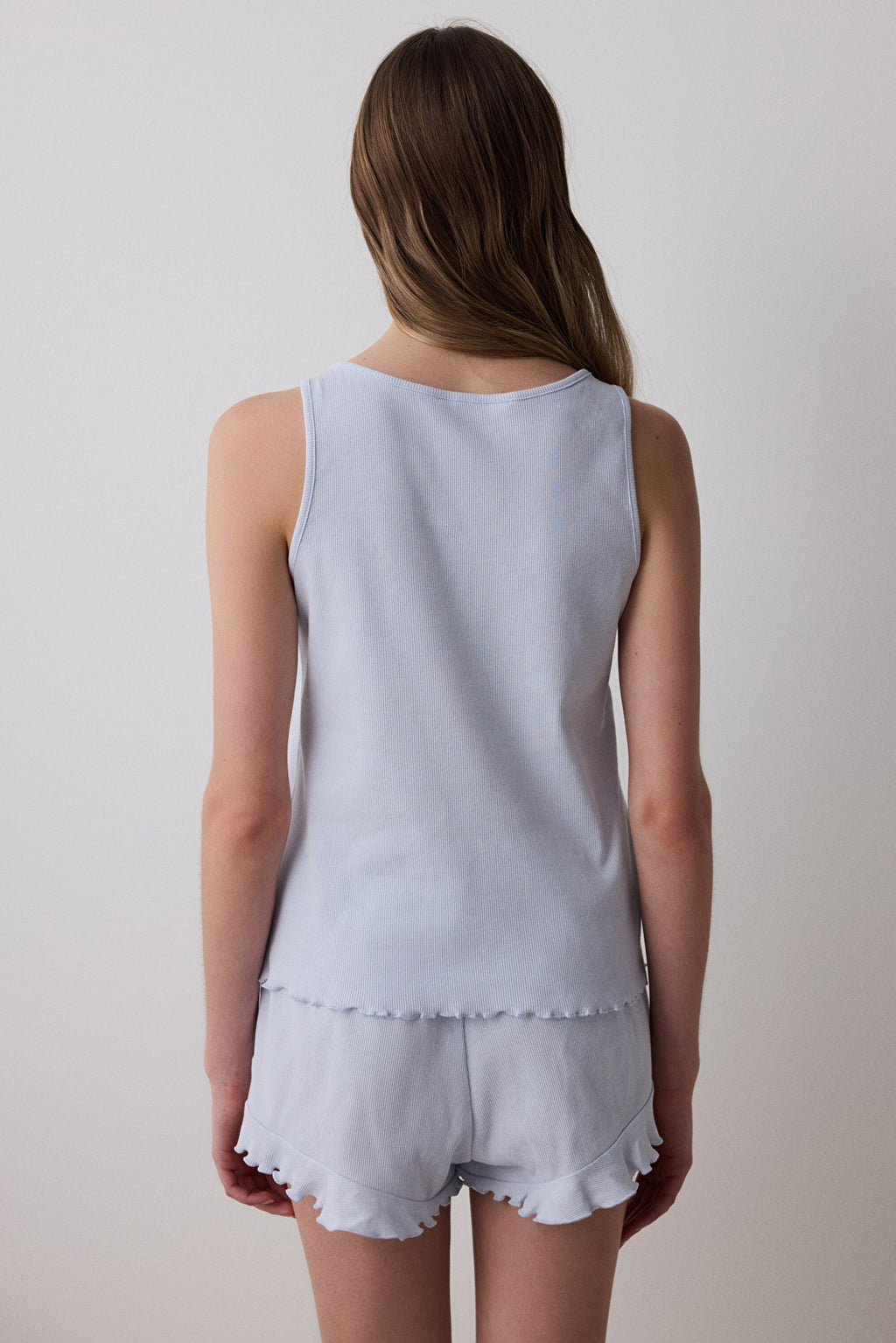 Blue Solid Light Blue Tank Top