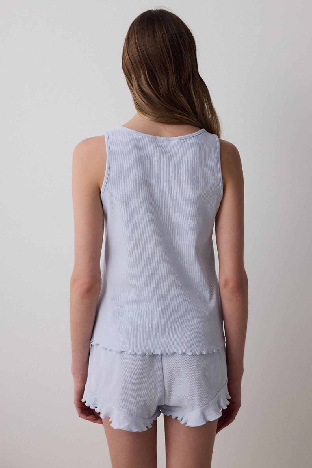 Blue Solid Light Blue Tank Top