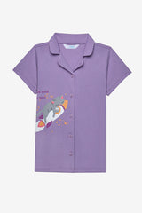 Girl Cat Shirt Lilac Pajama Set