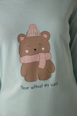 Mint Ent Scarf Crew Neck Long Sleeve Slogan Printed Pajama Set