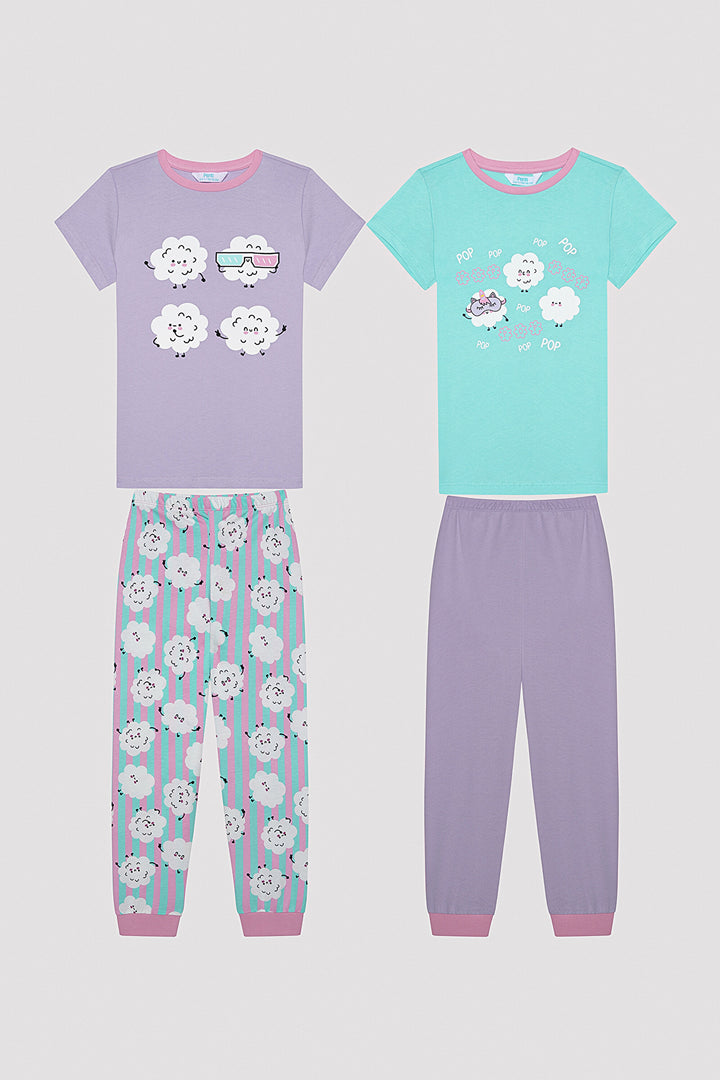 Girls Popcorn Multi-Colored 2-Piece Pajama Set