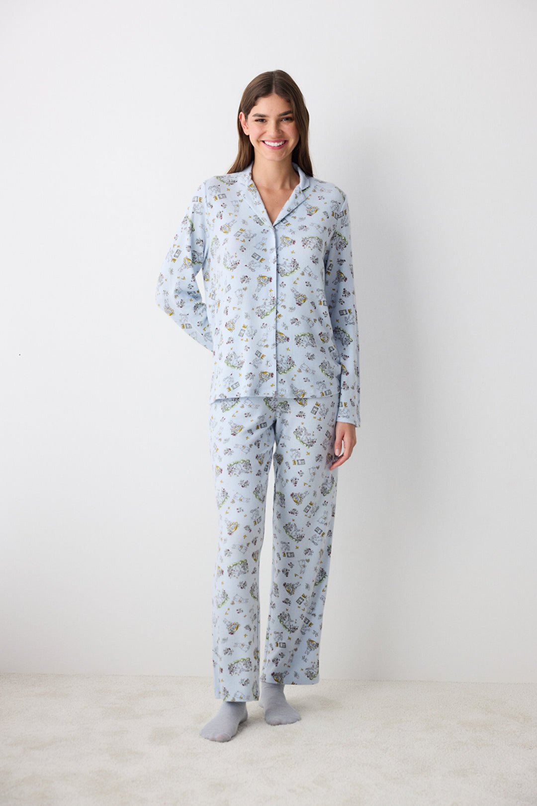 Lazy Weekend Light Blue Shirt Pants Pajama Set