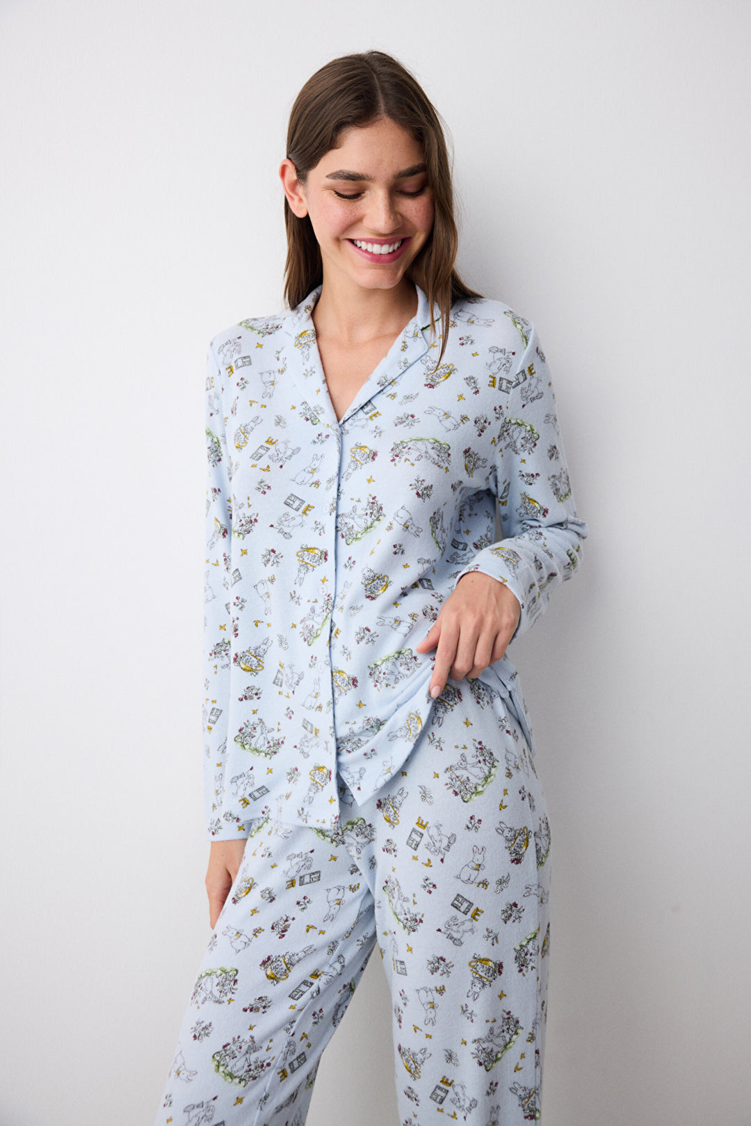 Lazy Weekend Light Blue Shirt Pants Pajama Set