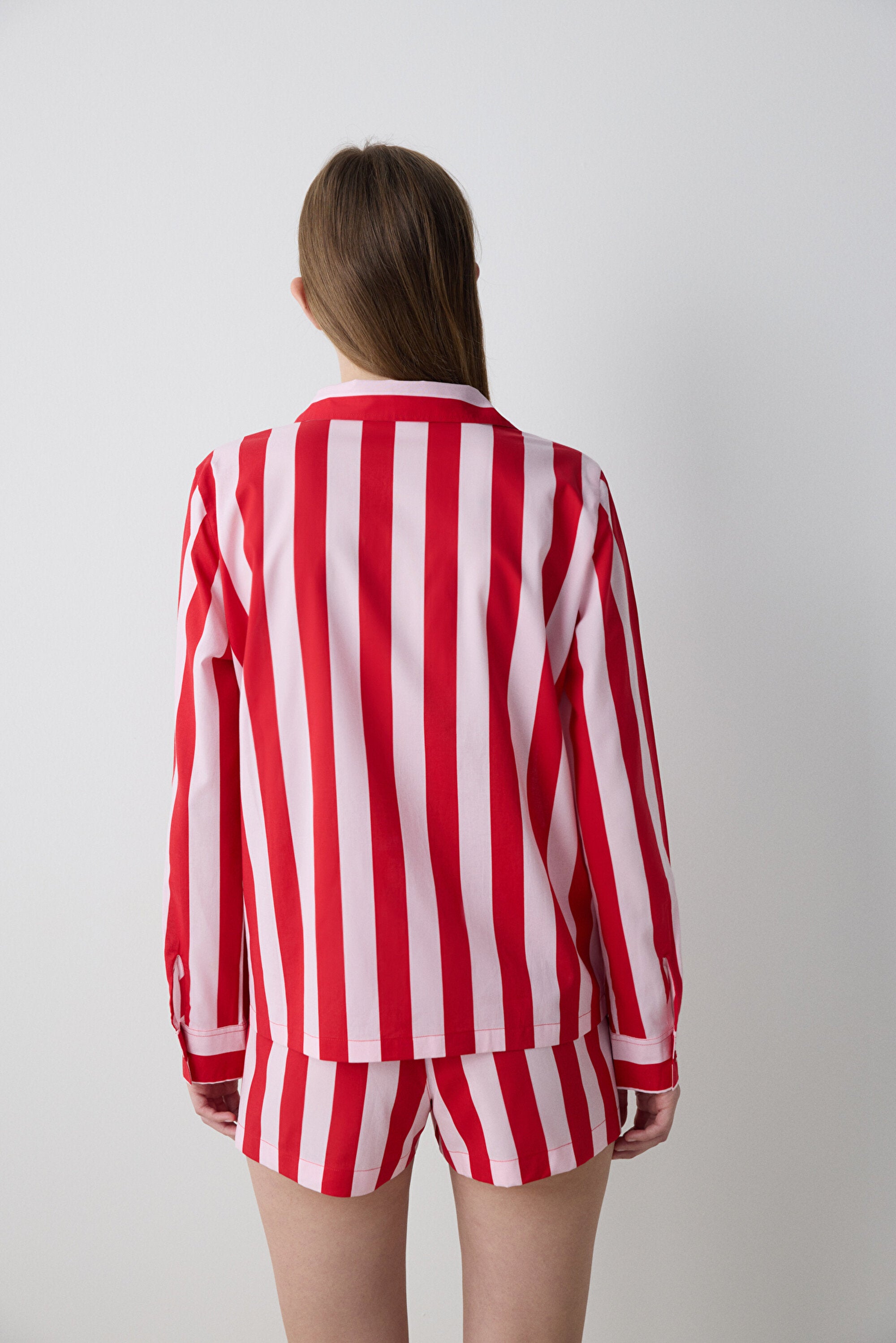 Lilah Striped Shirt Shorts Striped Red Pajama Set - Penti Loves Paris Collection