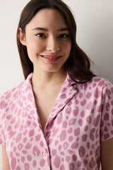 Leopard Shirt Pants Pink Pajama Set