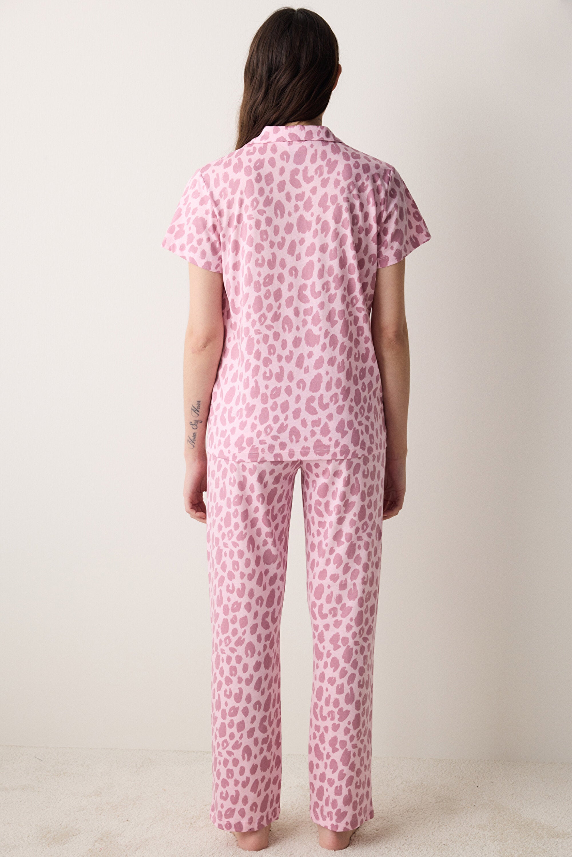 Leopard Shirt Pants Pink Pajama Set