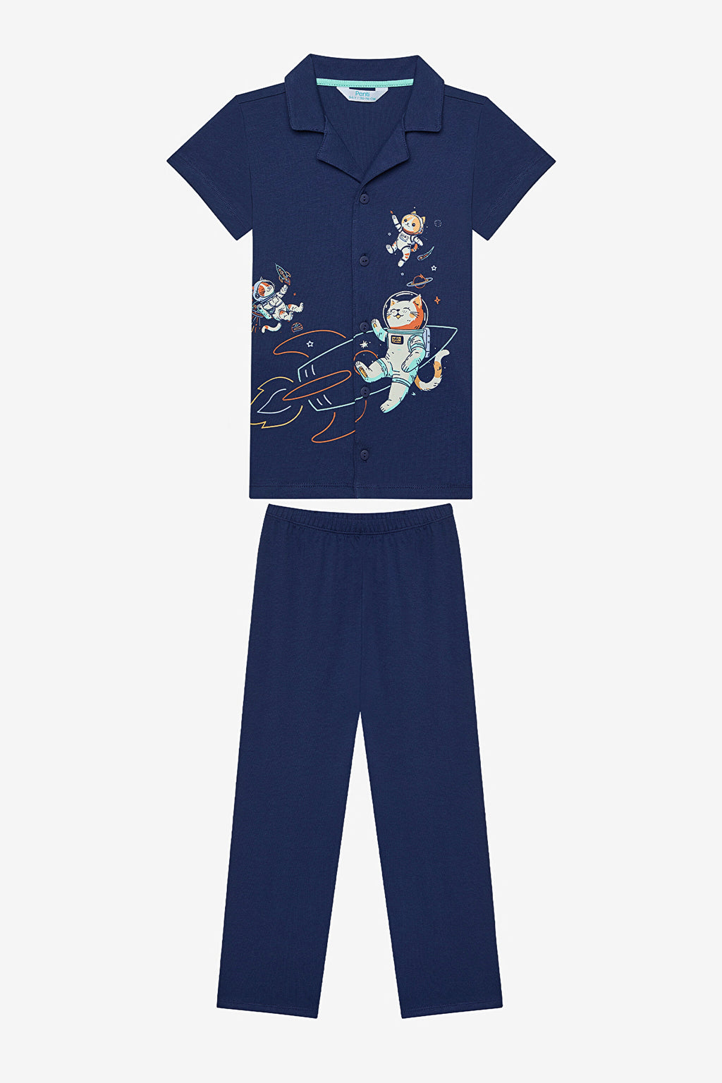 Boy Catstronaut Shirt Dark Blue Pajama Set