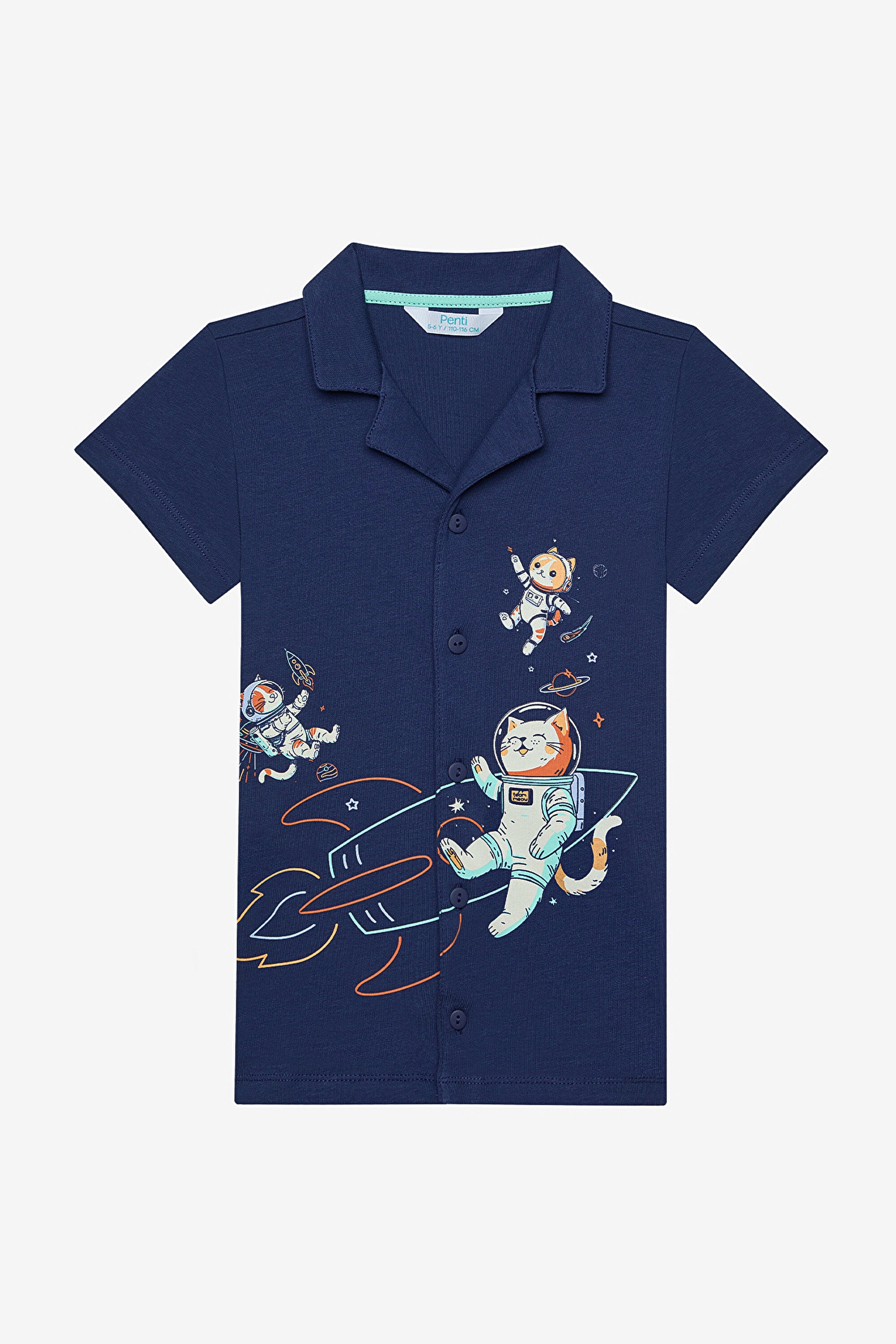 Boy Catstronaut Shirt Dark Blue Pajama Set