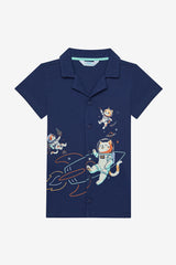 Boy Catstronaut Shirt Dark Blue Pajama Set