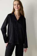 Black Satin Black Shirt Pants Pajama Set