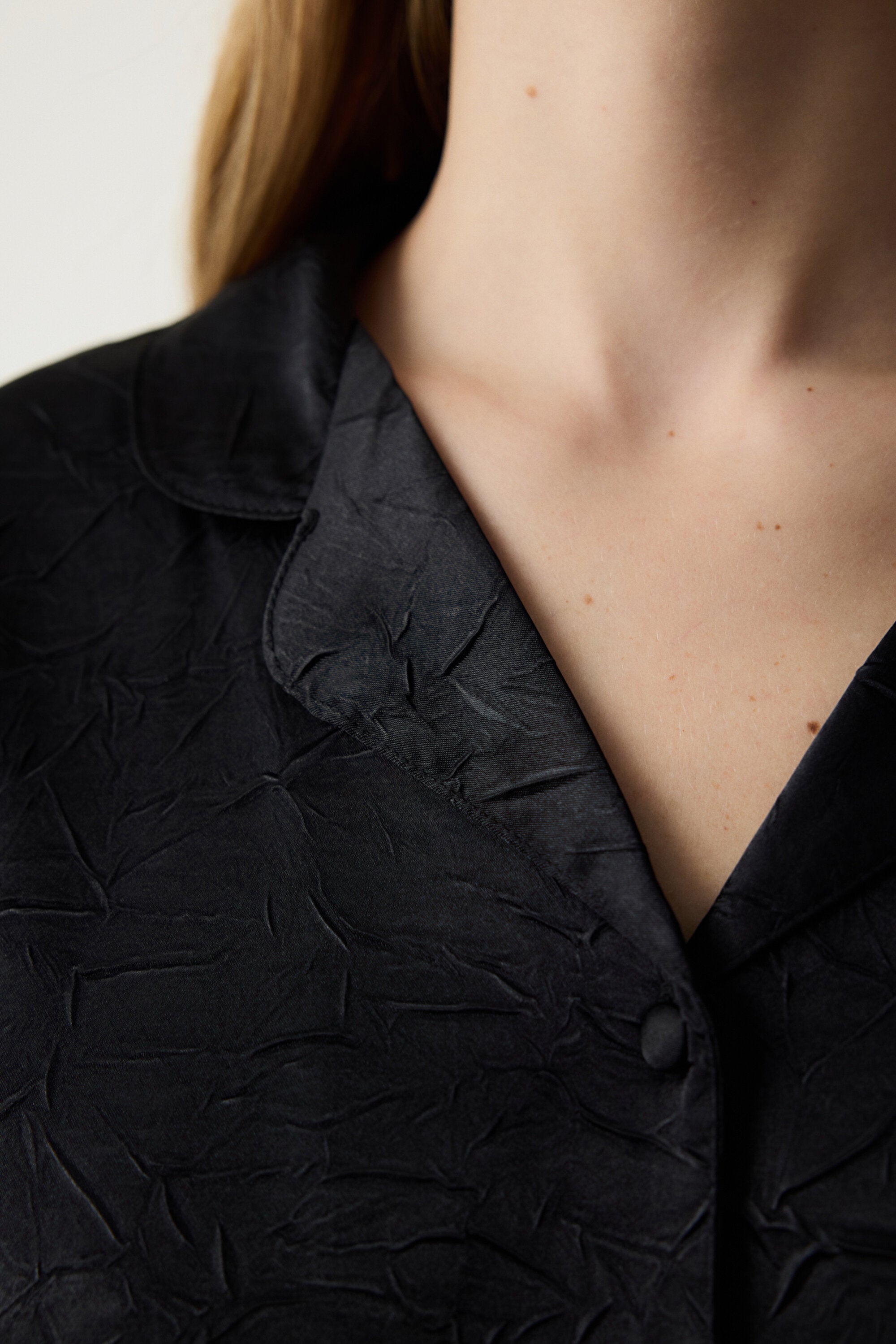 Black Satin Black Shirt Pants Pajama Set
