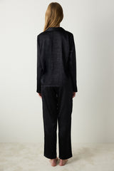 Black Satin Black Shirt Pants Pajama Set
