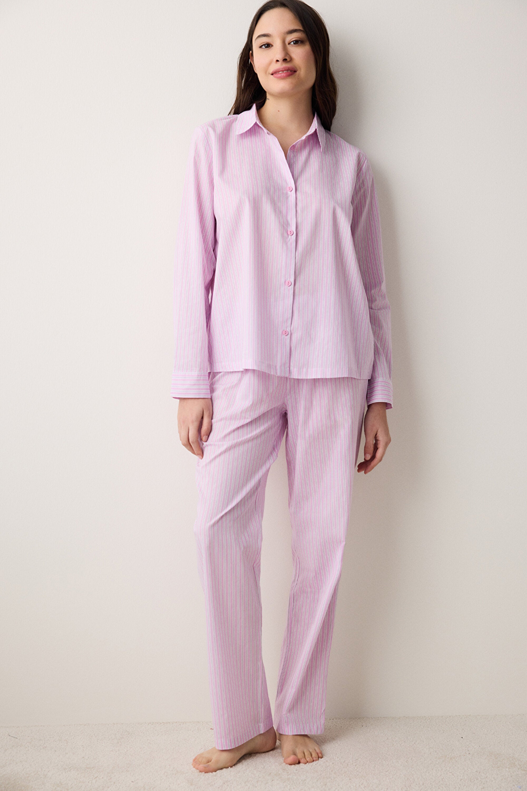 Maya Shirt Pants Striped Lilac Pajama Set