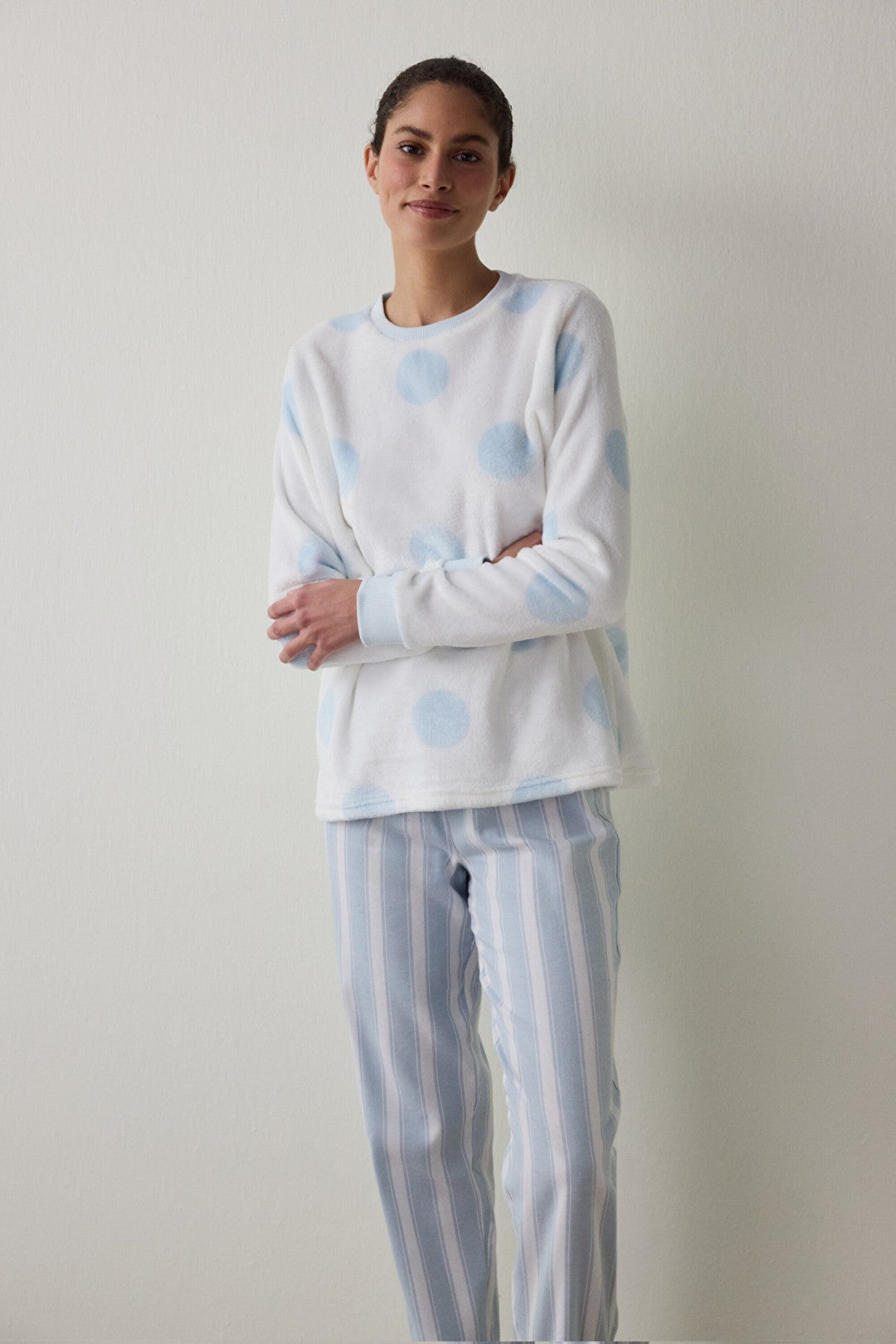 Gardenia Magic Polka Dot Crew Neck Pajama Top