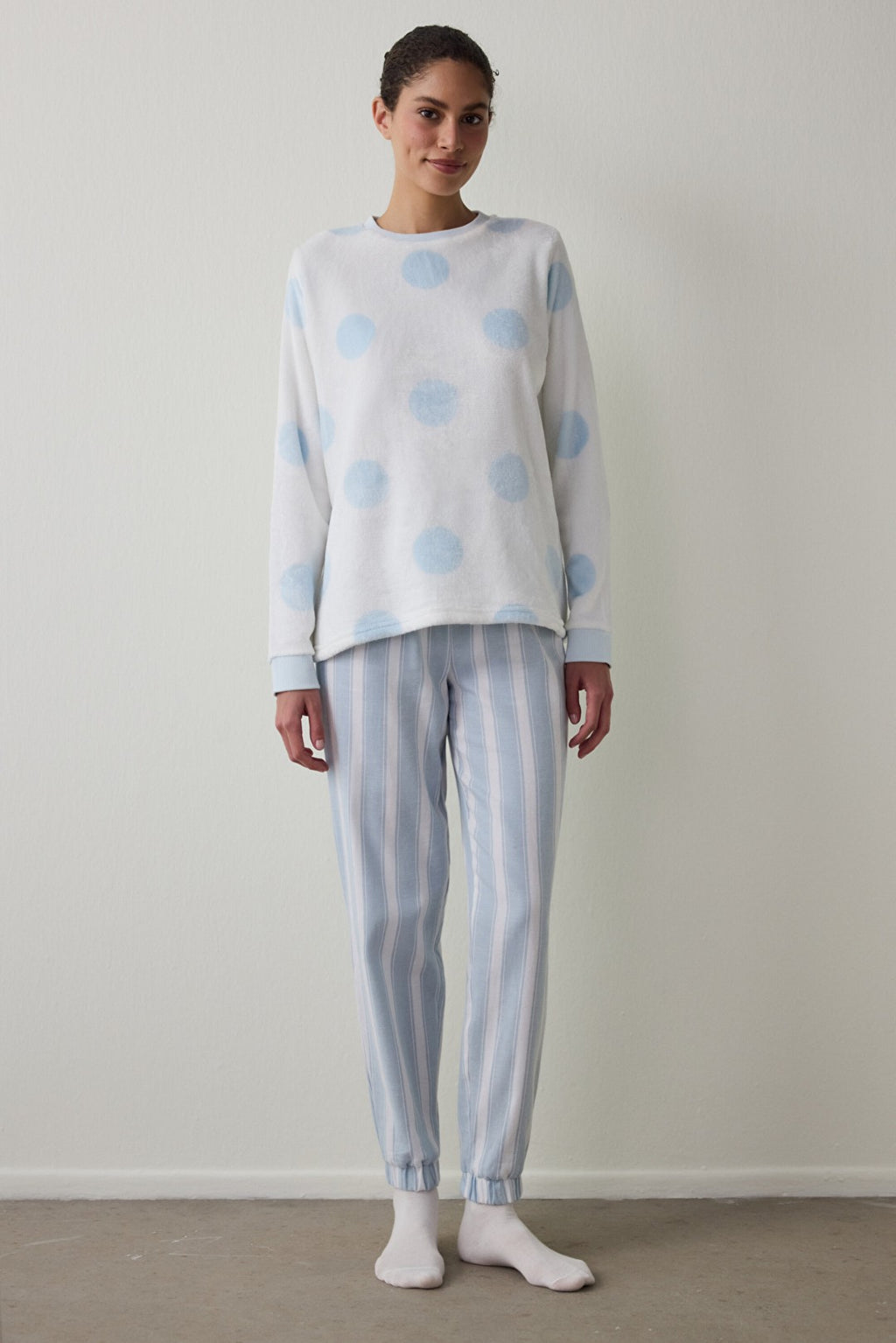 Gardenia Magic Polka Dot Crew Neck Pajama Top