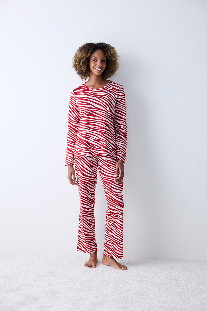 Cotton Red Zebra Red Pants Pajama Set