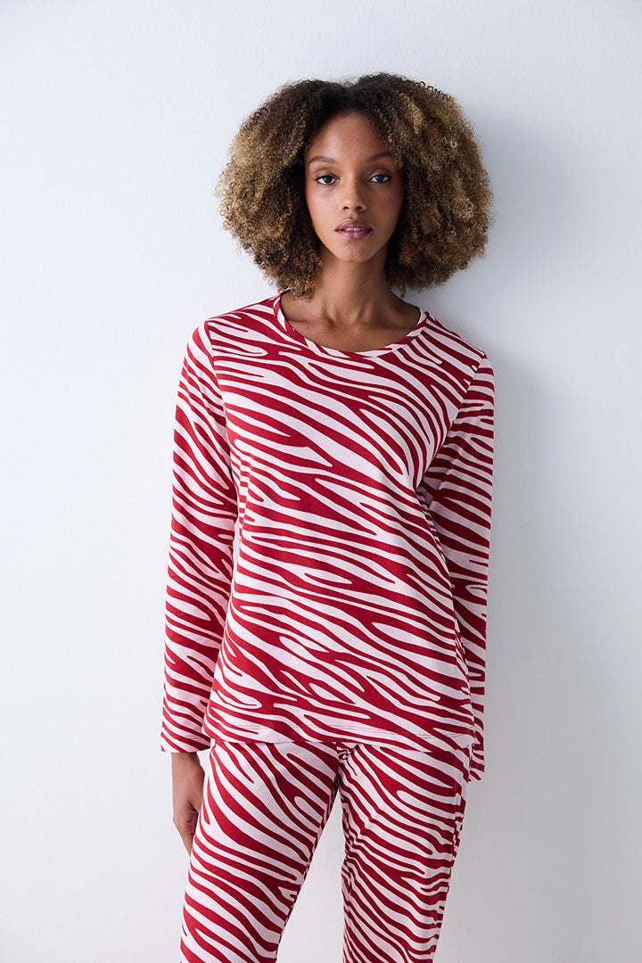 Cotton Red Zebra Red Pants Pajama Set