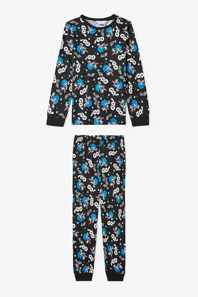 Black Boys Sonic Long Sleeve Cotton Pajama Set Hover Image