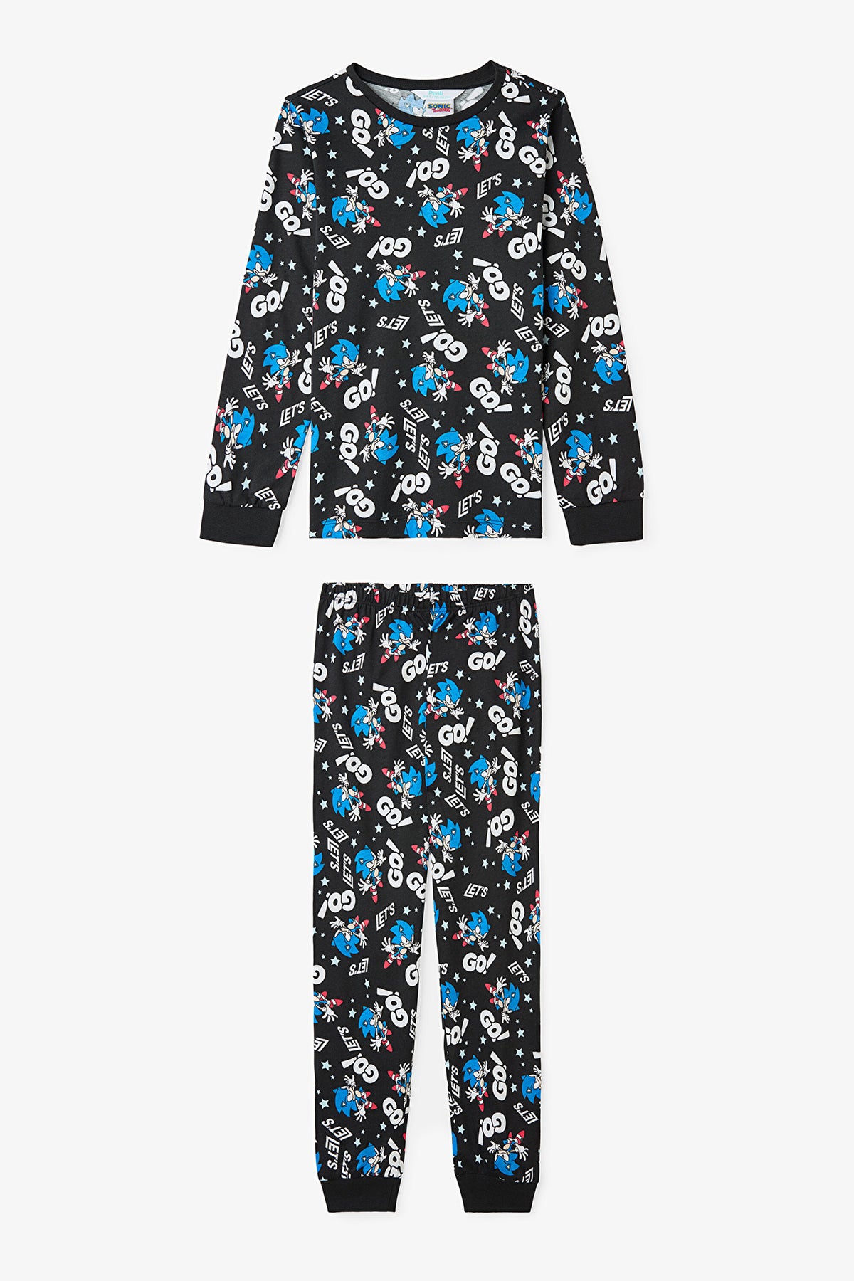 Black Boys Sonic Long Sleeve Cotton Pajama Set