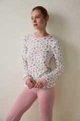 Tea Party Printed Crew Neck Long Sleeve Pajama Top