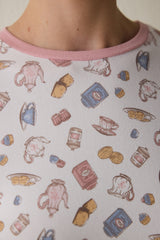 Tea Party Printed Crew Neck Long Sleeve Pajama Top