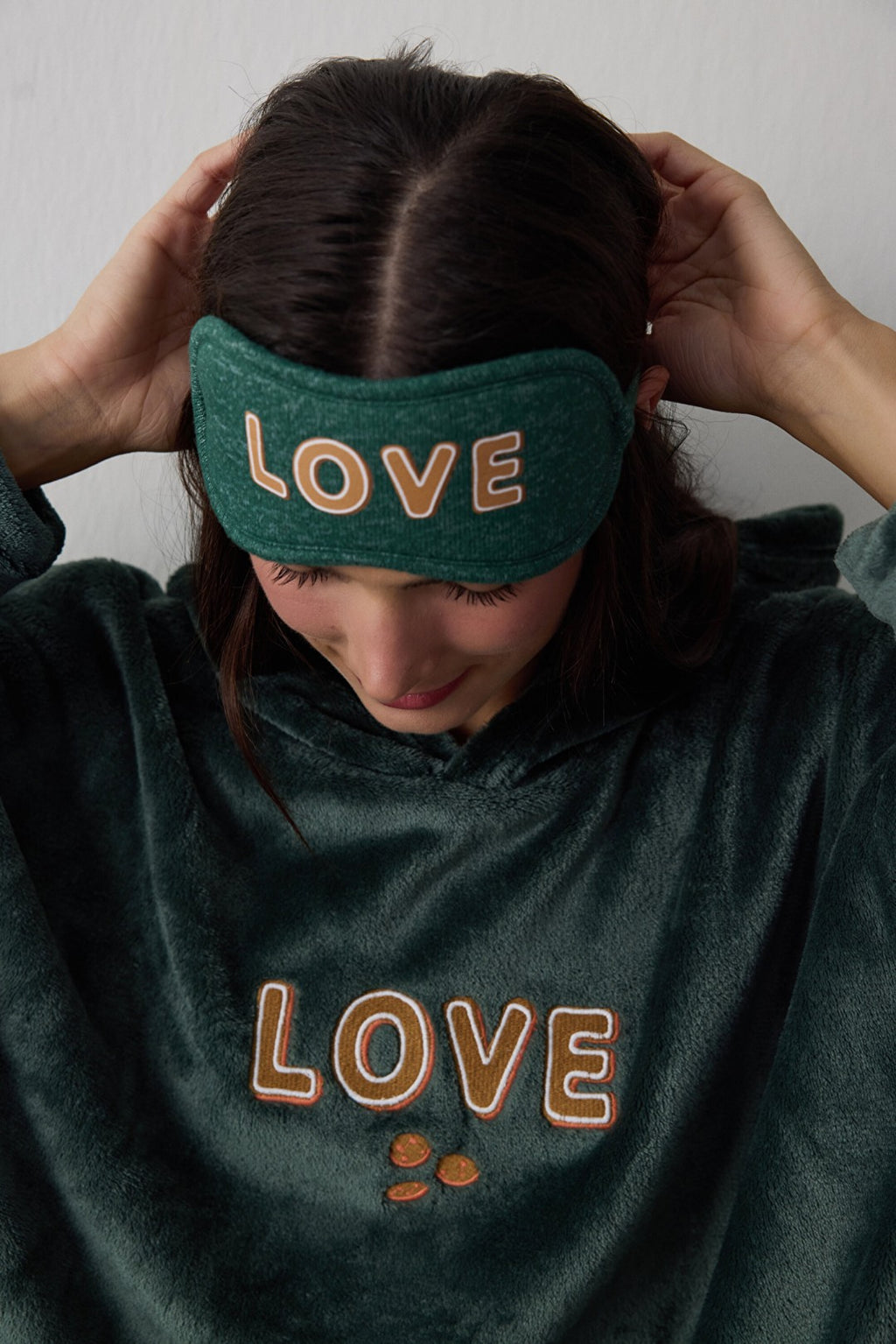 Dark Green Sleep Mask with "With Love" Slogan Print