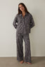 Grey Kuromi Print Long-Sleeve Cotton Oversize Shirt Pajama Set