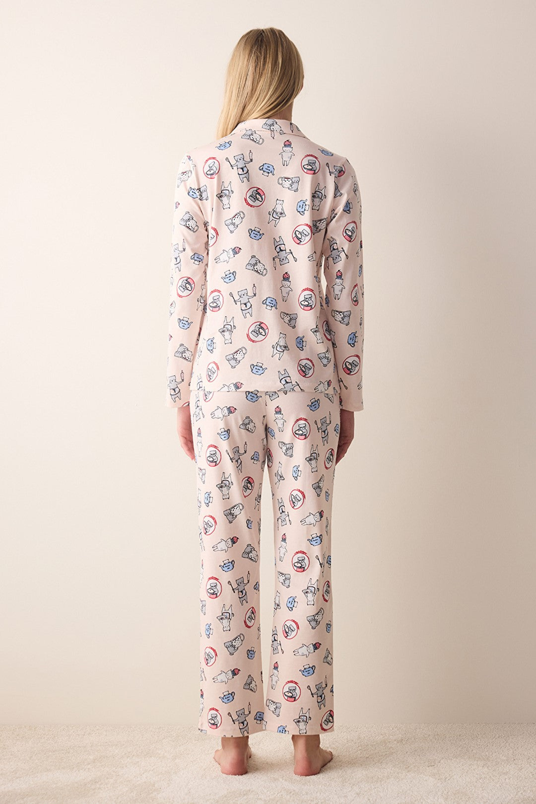 Joyful Light Pink Buttoned Shirt Pants Pajama Set