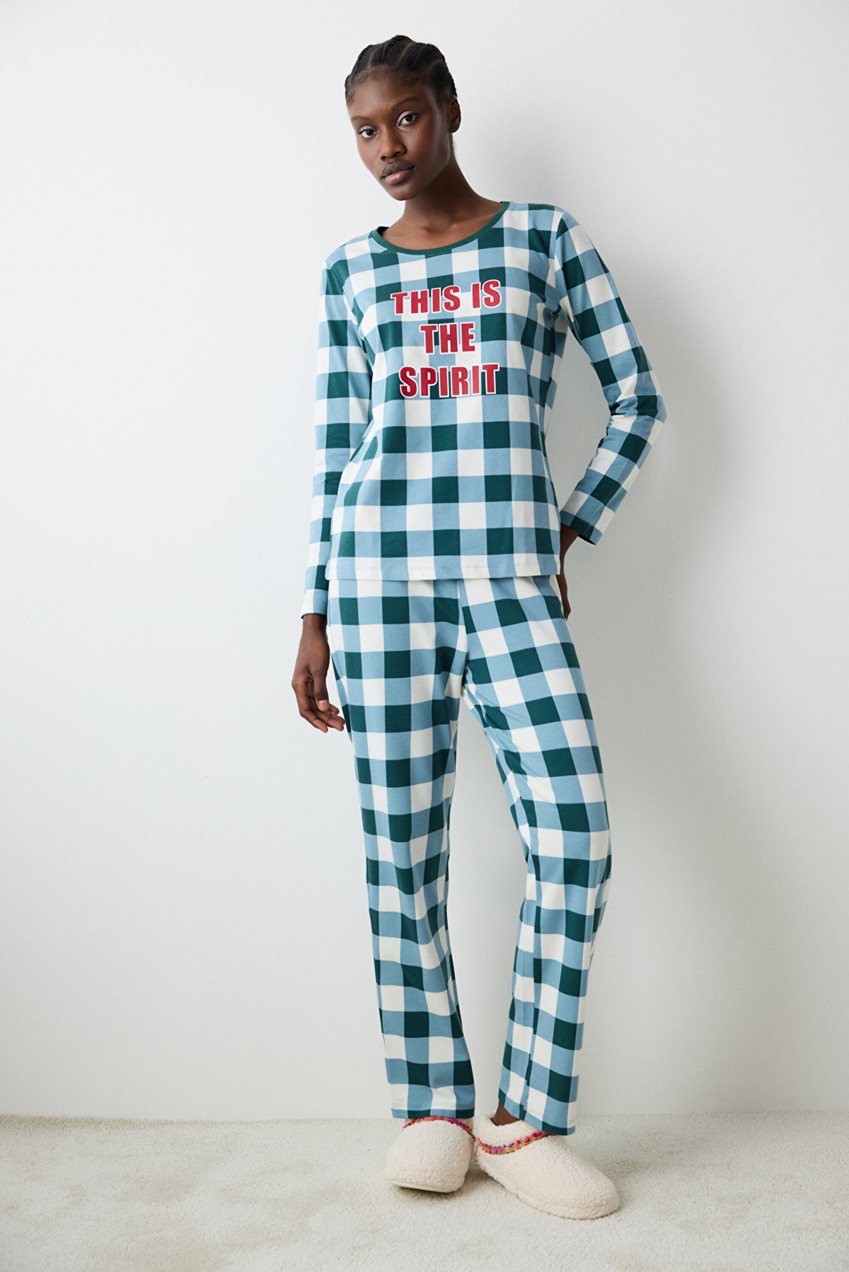 Gingham Dark Green Pants Pajama Set