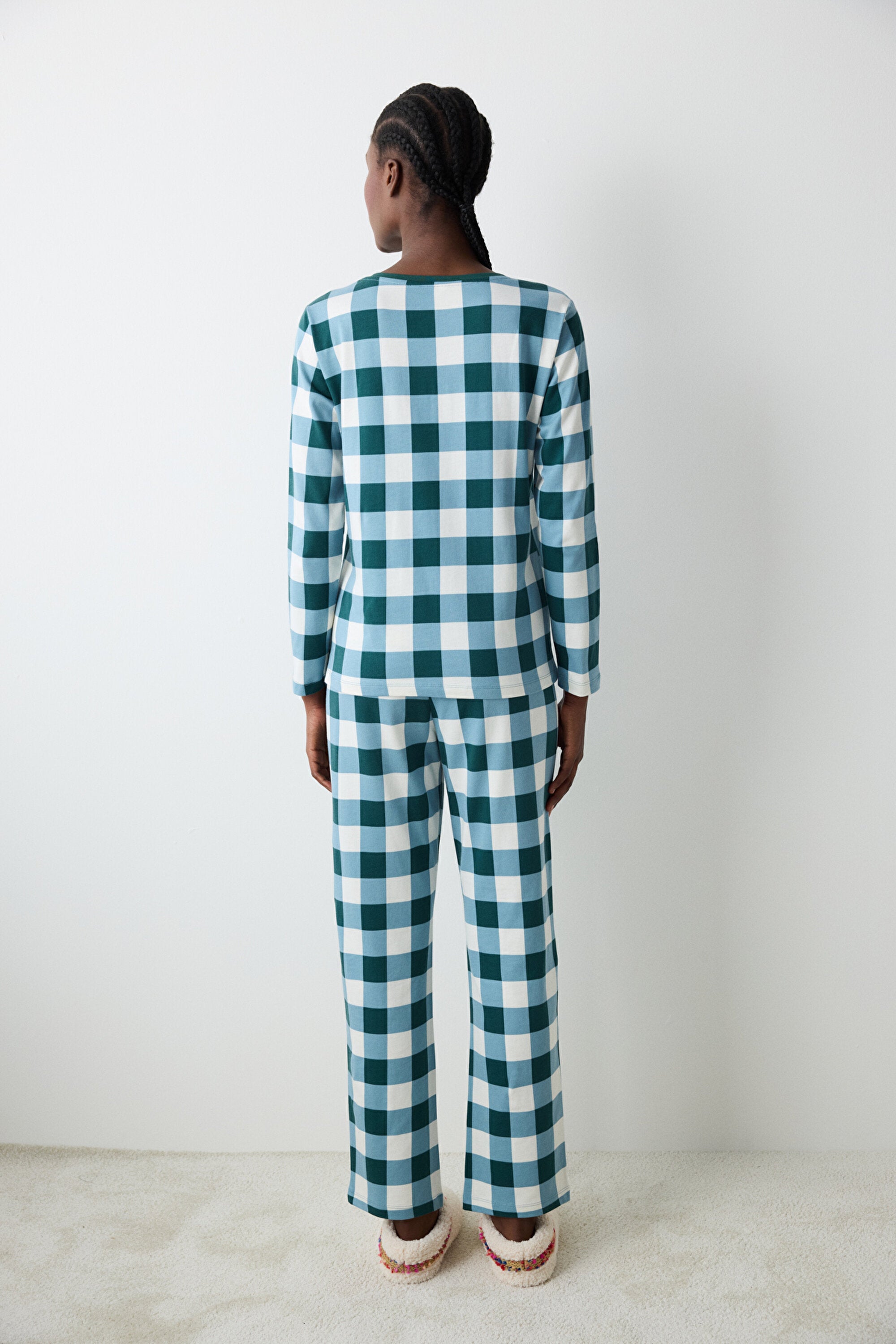 Gingham Dark Green Pants Pajama Set