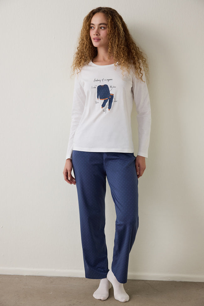 Navy Blue Anatomy Crew Neck Long-Sleeve Cotton Pajama Set Hover Image