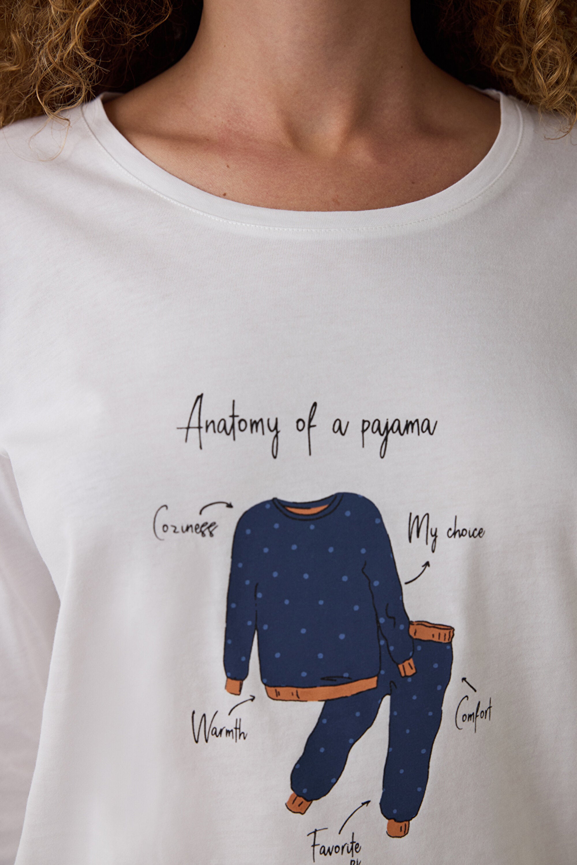 Navy Blue Anatomy Crew Neck Long-Sleeve Cotton Pajama Set