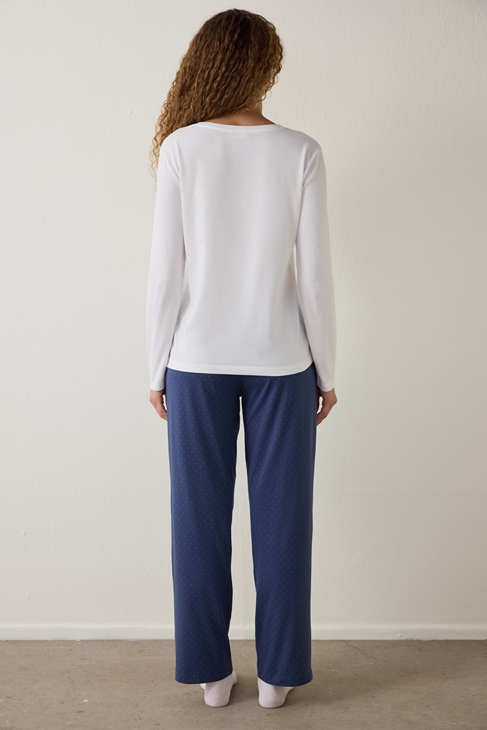 Navy Blue Anatomy Crew Neck Long-Sleeve Cotton Pajama Set