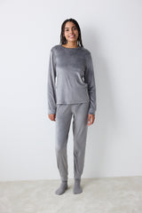 Greek Fuzzy Solid Dark Grey Sweatshirt Pajama Top