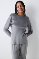 Greek Fuzzy Solid Dark Grey Sweatshirt Pajama Top