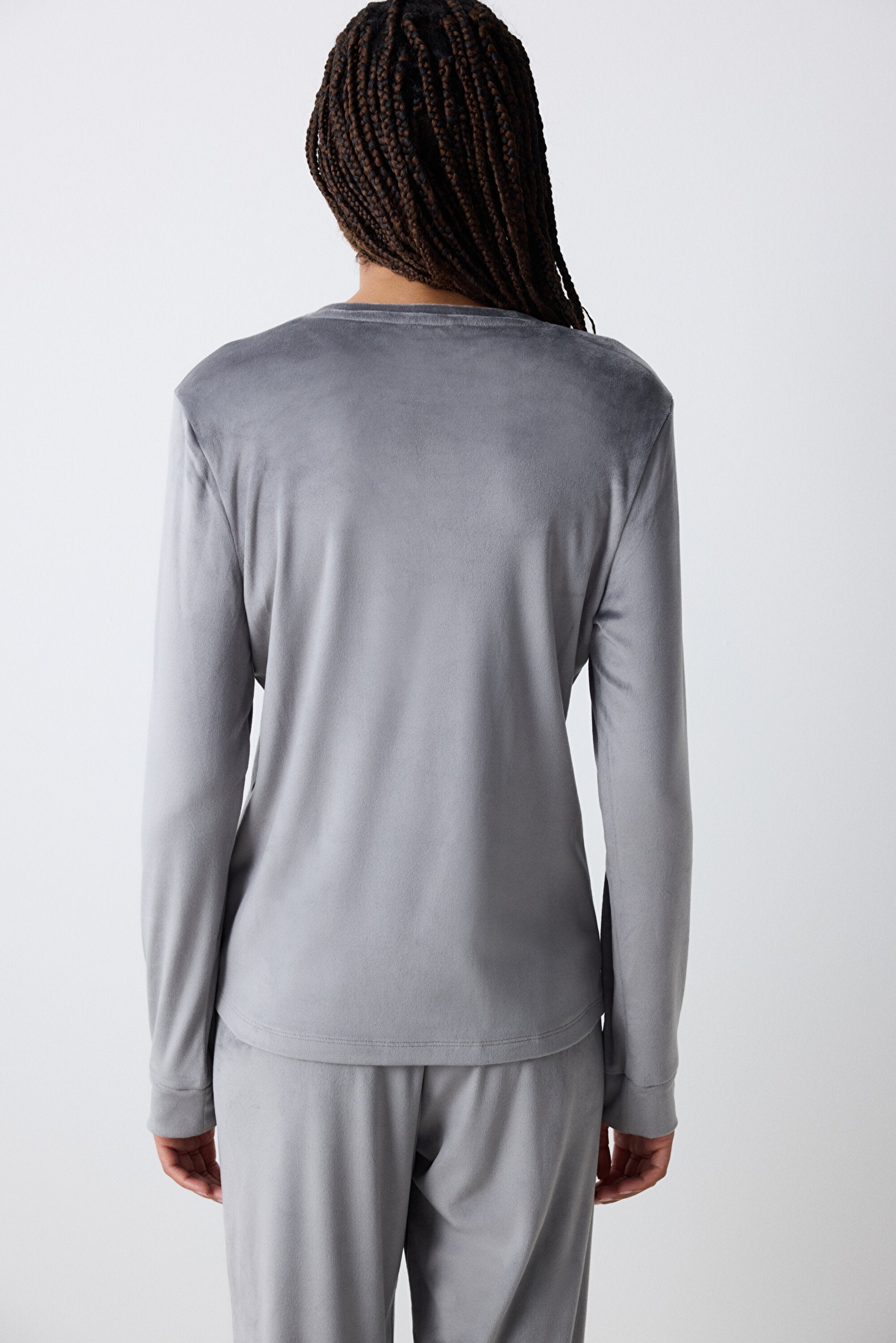 Greek Fuzzy Solid Dark Grey Sweatshirt Pajama Top