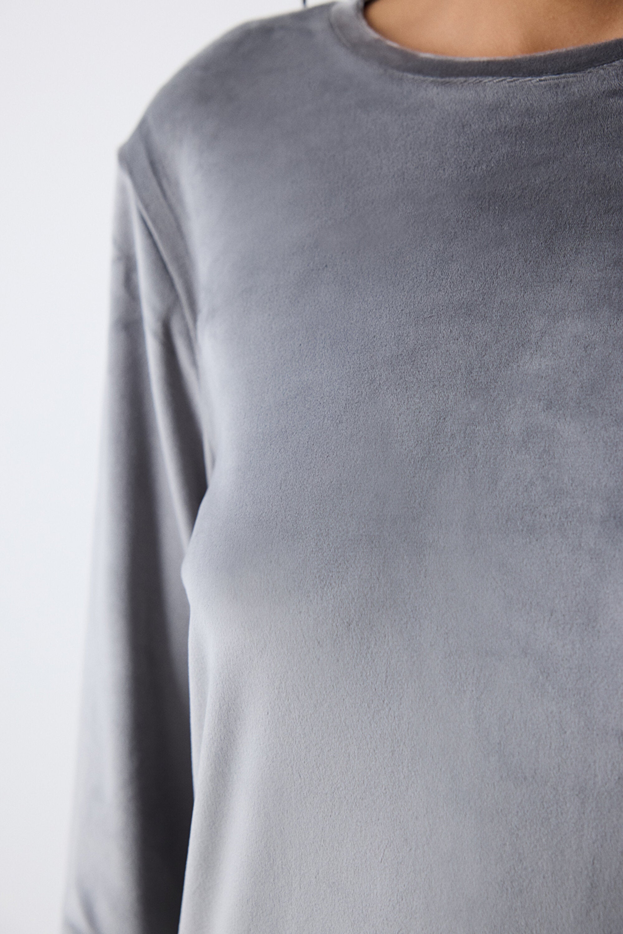 Greek Fuzzy Solid Dark Grey Sweatshirt Pajama Top