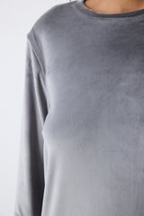 Greek Fuzzy Solid Dark Grey Sweatshirt Pajama Top